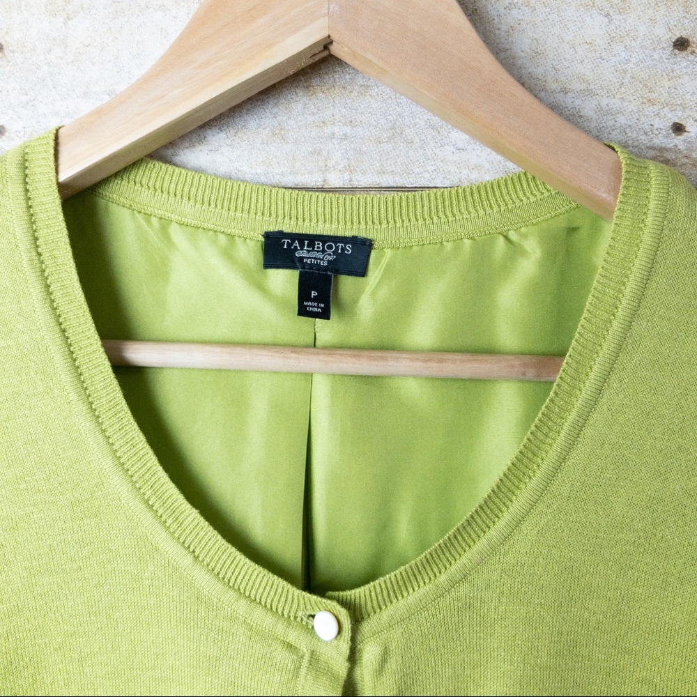 Talbots Petites Cardigan Silk Lined Green - Picture 3 of 5